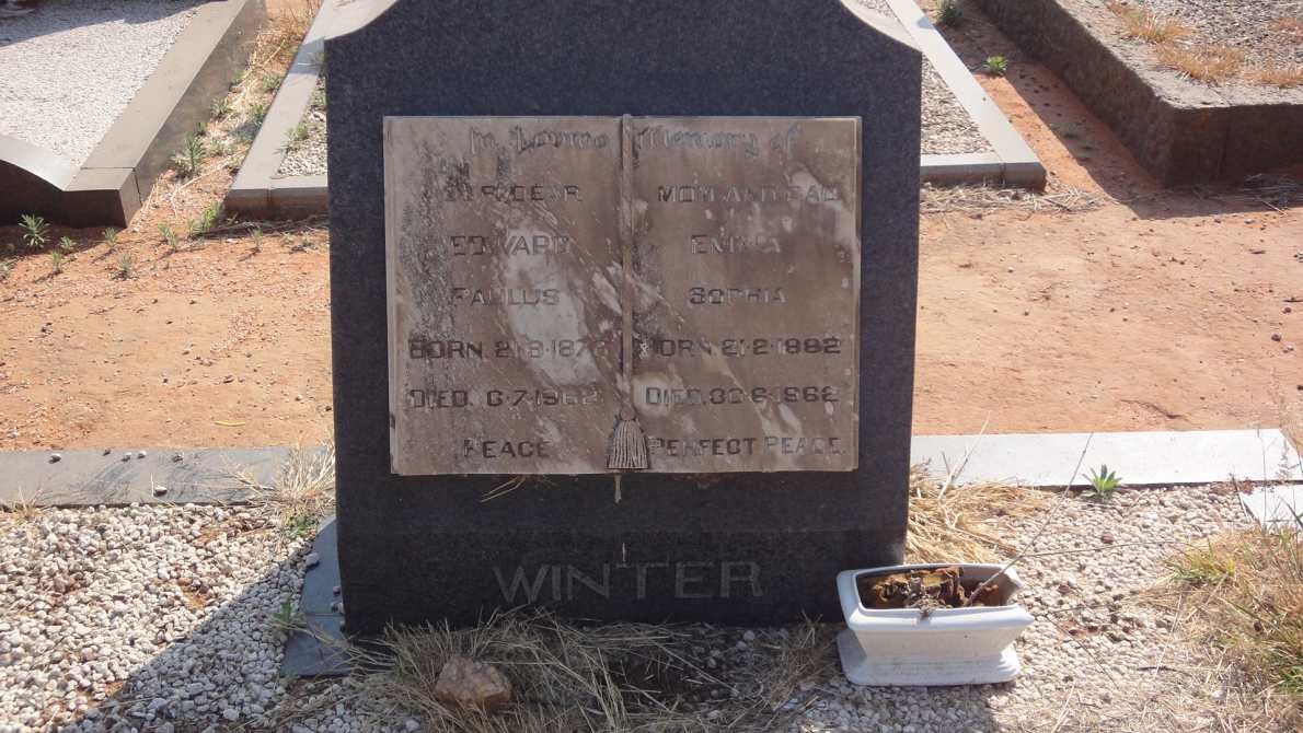 WINTER Edward Paulus 1878-1962 &amp; Emma Sophia 1882-1962