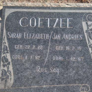 COETZEE Jan Andries 1915-1967 &amp; Sarah Elizabeth 1922-1992