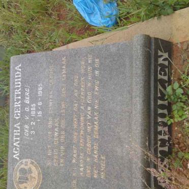 OOSTHUIZEN Agatha Gertruida nee V.D. BERG 1885-1965