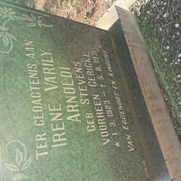 ARNOLDI Gerhardus Jacobus 1920-1982 &amp; Irene Varily formerly GERICKE nee STEVENS 1923-1971