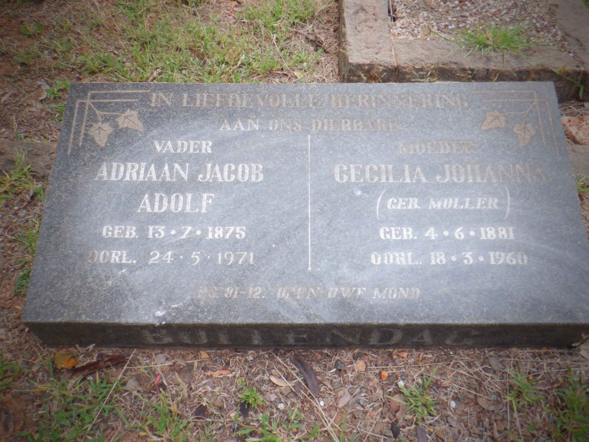BUITENDAG Adriaan Jacob Adolf 1875-1971 &amp; Cecilia Johanna MULLER 1881-1960
