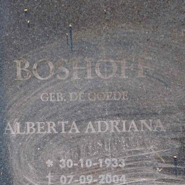 BOSHOFF Johannes Cornelius 1925-2004 &amp; Alberta Adriana DE GOEDE 1933-2004