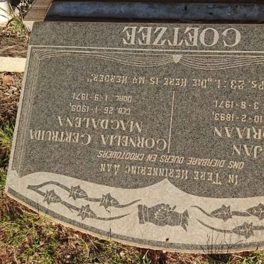 COETZEE Jan Adriaan 1893-1971 &amp; Cornelia Gertruida Magdalena 1909-1971