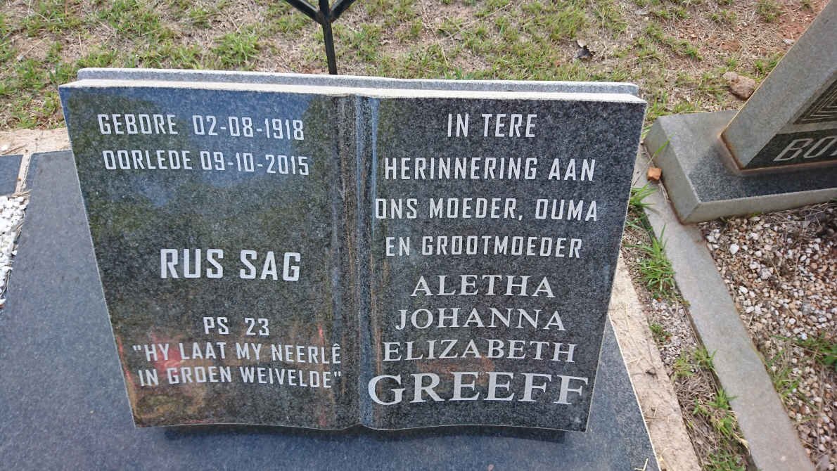 GREEFF Johannes Jacobus 1917-1976 &amp; Aletha Johanna Elizabeth 1918-2015