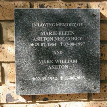 ASHTON Mark William 1952-2003 &amp; Marie Eleen GOBEY 1954-1997