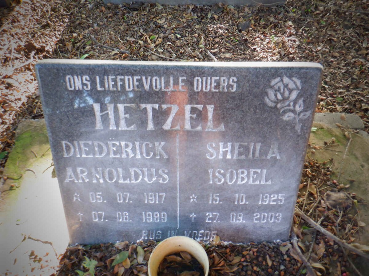 HETZEL Diederick Arnoldus 1917-1989 &amp; Sheila Isobel 1925-2003