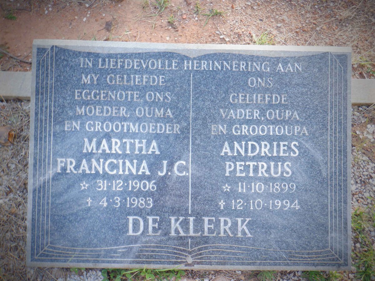 KLERK Andries Petrus, de 1899-1994 &amp; Martha Francina J.C. 1906-1983
