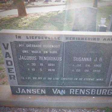 RENSBURG Jacobus Hendrikus, Jansen van 1891-1978 &amp; Susanna J.H. 1905-1998