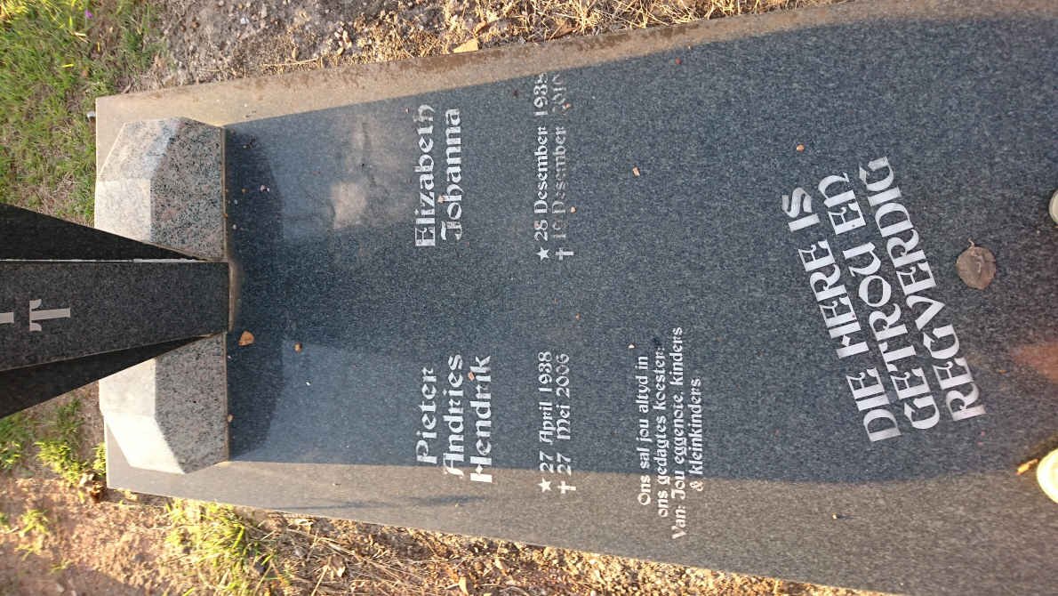SMIT Pieter Andries Hendrik 1938-2006 &amp; Elizabeth Johanna 1938-2010