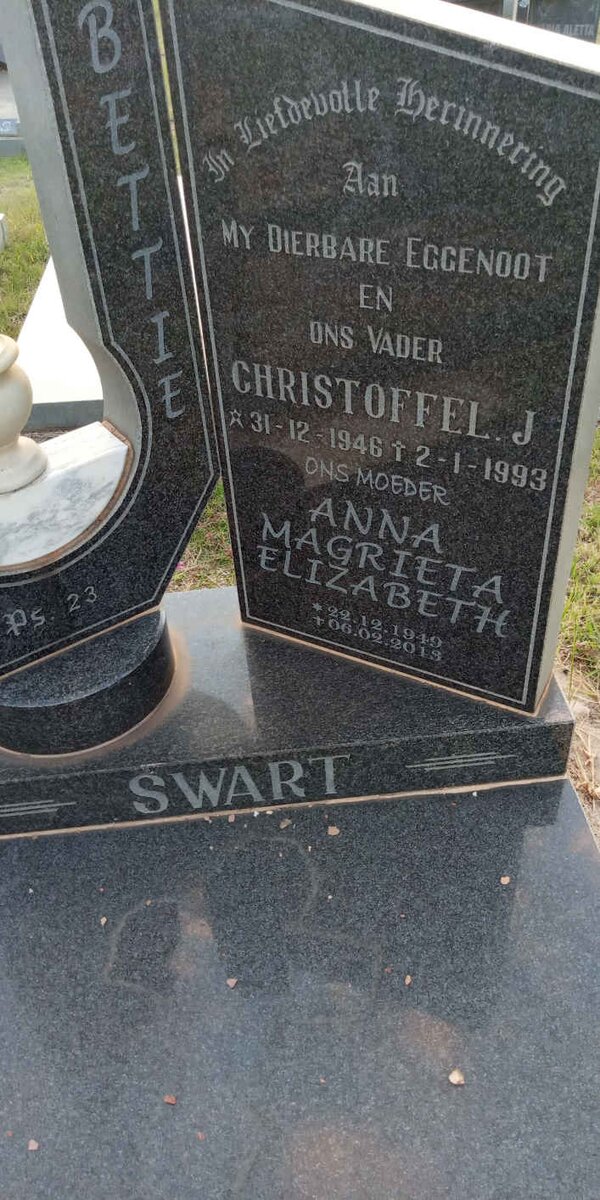 SWART Christoffel J. 1946-1993 &amp; Anna Magrieta Elizabeth 1949-2013