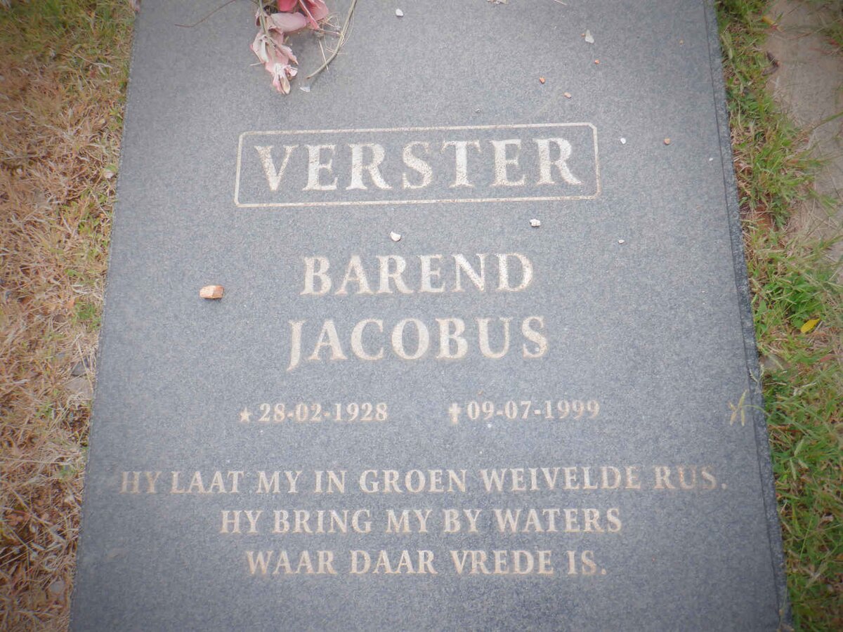 VERSTER Barend Jacobus 1928-1999 &amp; Catharina Elizabeth 1943-