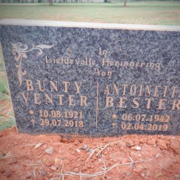 VENTER Bunty 1921-2018 :: BESTER Antoinette 1942-2019