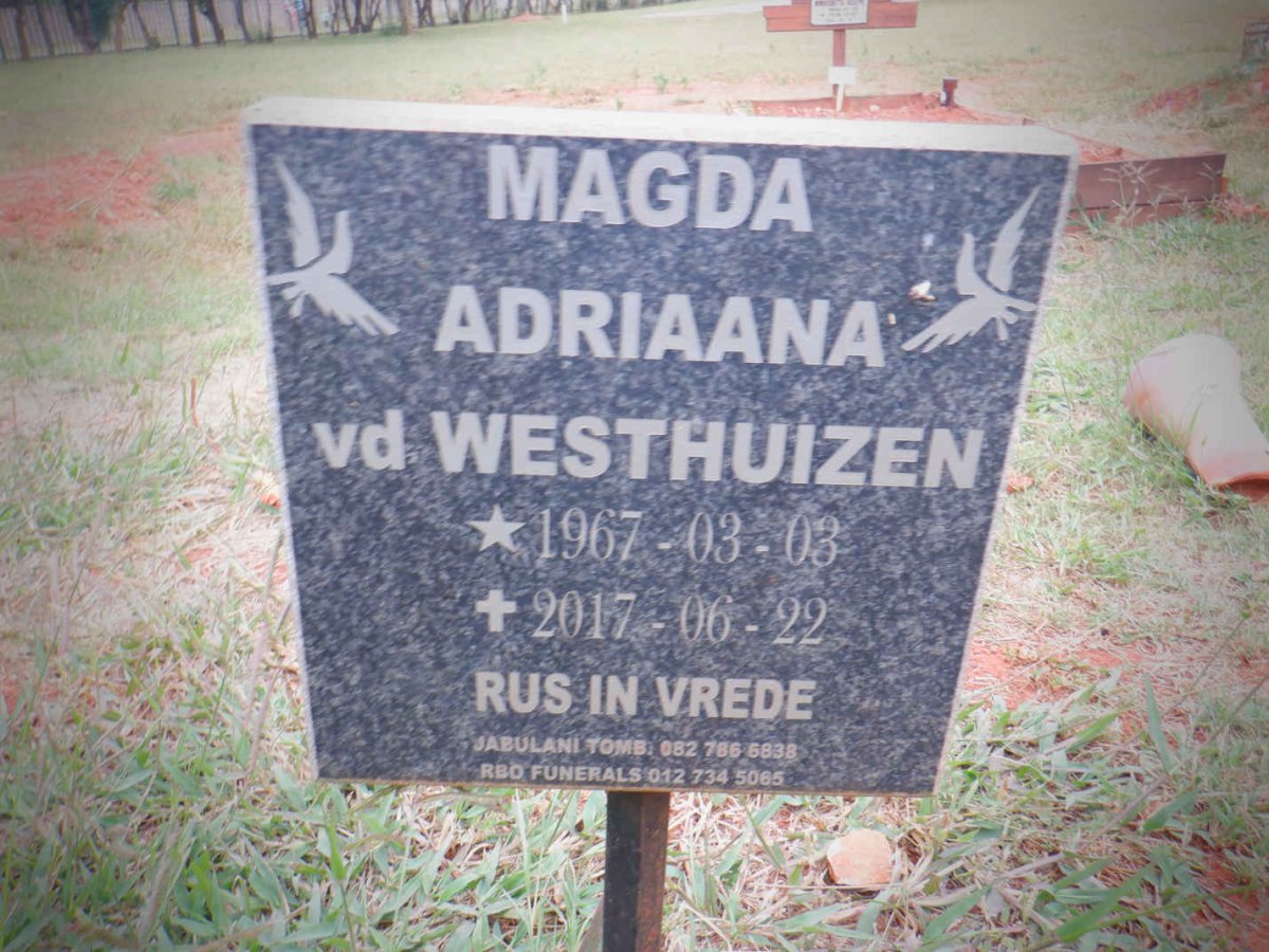 WESTHUIZEN Magda Adriaana, v.d. 1967-2017