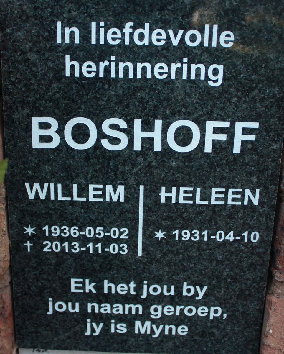 BOSHOFF Willem 1936-2013 &amp; Heleen 1931-