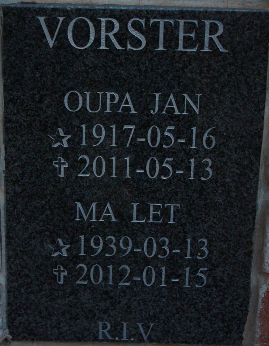 VORSTER Jan 1917-2011 :: VORSTER Let 1939-2012