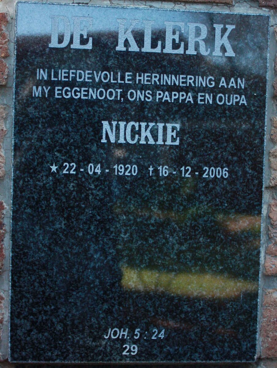 KLERK Nickie, de 1920-2006