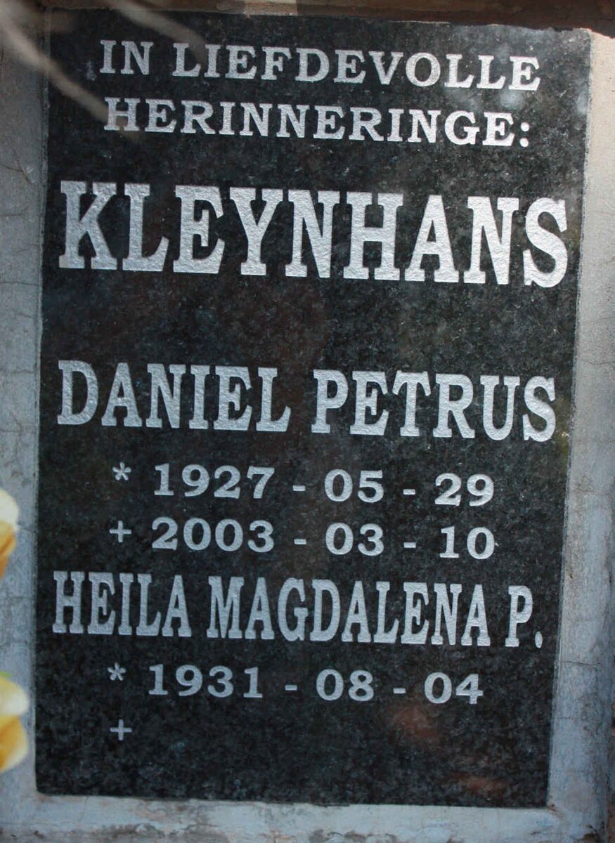 KLEYNHANS Daniel Petrus 1927-2003 &amp; Heila Magdalena P. 1931-