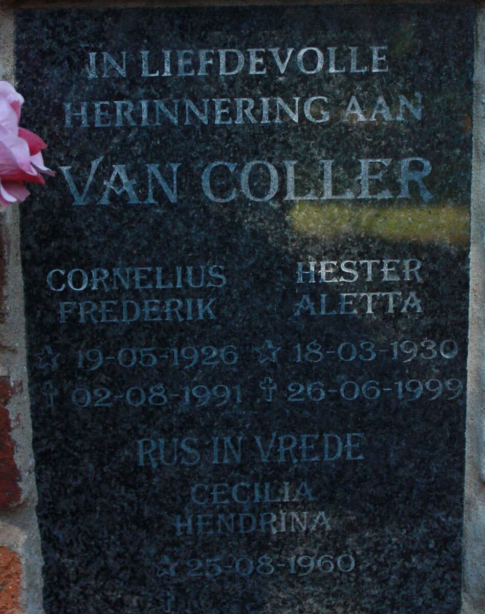 COLLER Cornelius Frederik, van 1926-1991 &amp; Hester Aletta 1930-1999