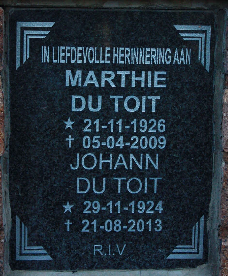 TOIT Johann, du 1924-2013 &amp; Marthie 1926-2009