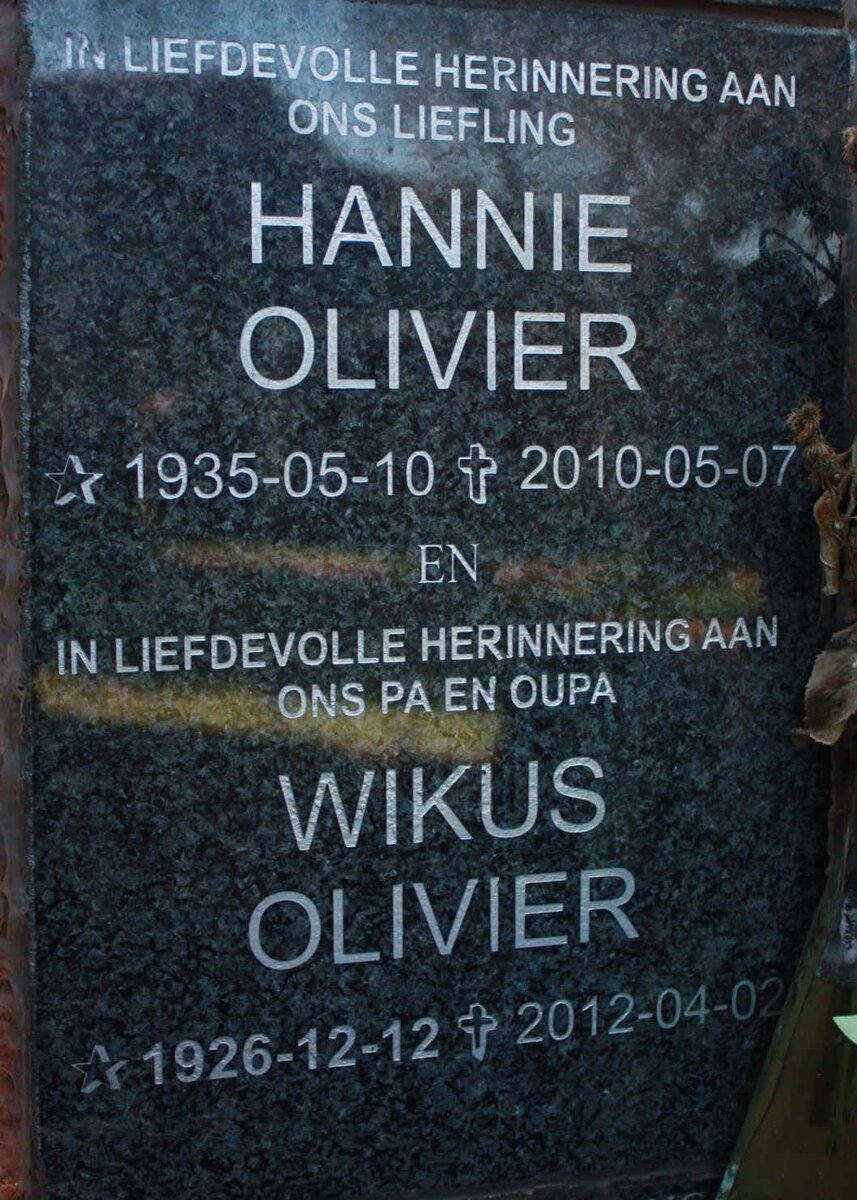 OLIVIER Wikus 1926-2012 &amp; Hannie 1935-2010