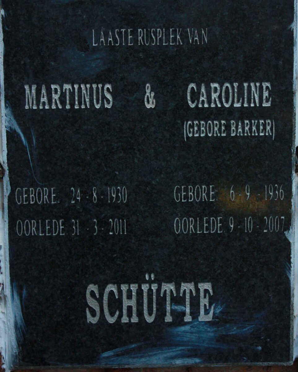 SCHUTTE Martinus 1930-2011 &amp; Caroline BARKER 1936-2007