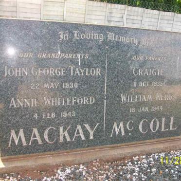 MACKAY John George Taylor  -1930 &amp; Annie WHITEFORD  -1943 :: McCOLL William Kerr  -1944 &amp; Craigie  -1935