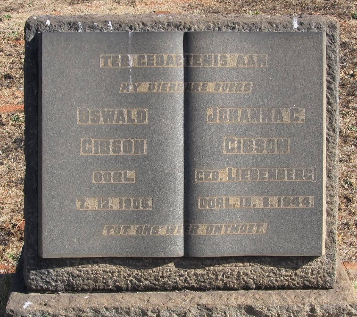 GIBSON Oswald -1906 &amp; Johanna C. LIEBENBERG -1944