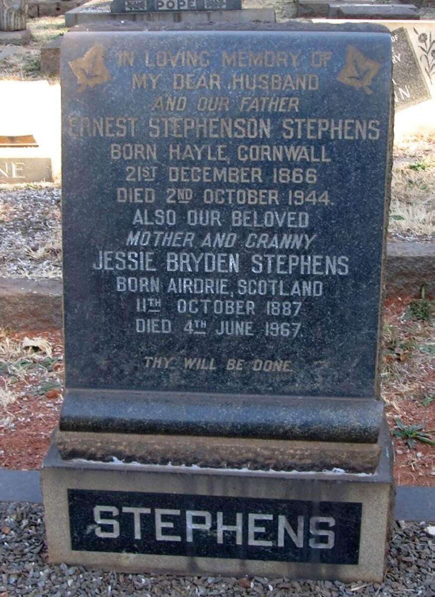 STEPHENS Ernest Stephenson 1866-1944 &amp; Jessie Bryden 1887-1967