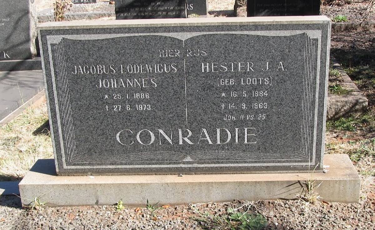 CONRADIE Jacobus Lodewicus Johannes 1886-1973 &amp; Hester J.A. LOOTS 1884-1963