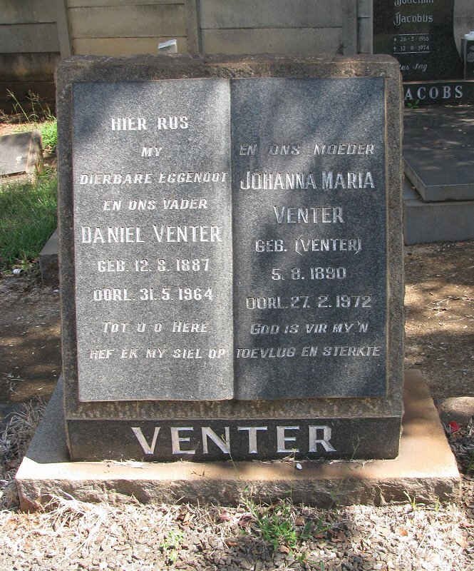 VENTER Daniel 1887-1964 &amp; Johanna Maria VENTER 1890-1972