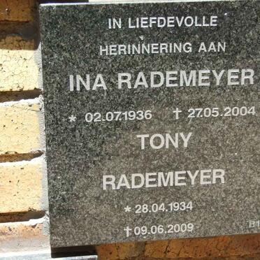 RADEMEYER Tony 1934-2009 &amp; Ina 1936-2004