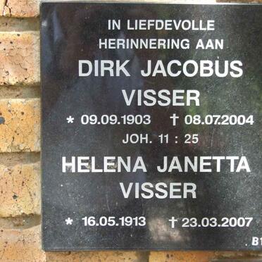 VISSER Dirk Jacobus 1903-2004 &amp; Helena Janetta 1913-2007
