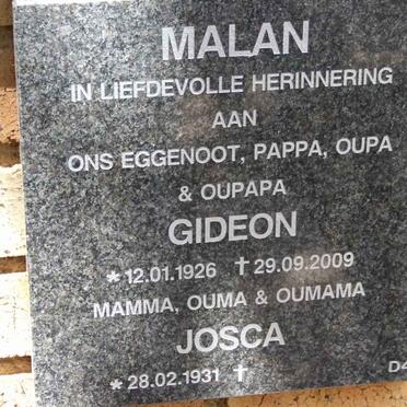 MALAN Gideon 1926-2009 &amp; Josca 1931-
