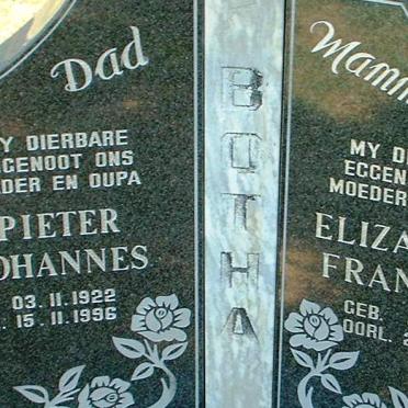 BOTHA Pieter Johannes 1922-1996 &amp; Elizabeth Francina 1925-2010