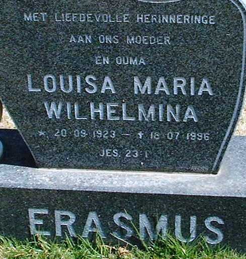 ERASMUS Louisa Maria Wilhelmina 1923-1996
