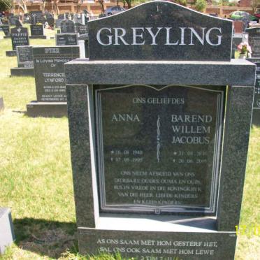 GREYLING Barend Willem Jacobus 1936-2005 &amp; Anna 1940-1995