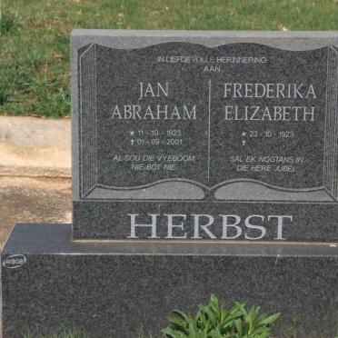 HERBST Jan Abraham 1923-2001 &amp; Frederika Elizabeth 1923-