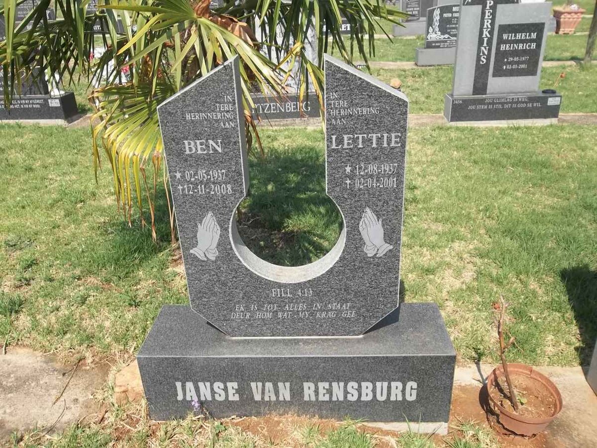 RENSBURG Ben, Janse van 1937-2008 &amp; Lettie 1937-2001