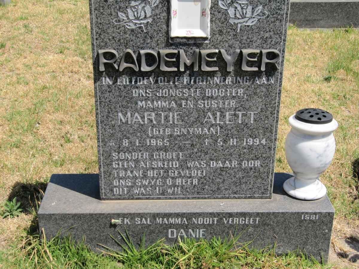 RADEMEYER Martie Alett nee SNYMAN 1965-1994