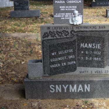 SNYMAN Hansie 1932-1989