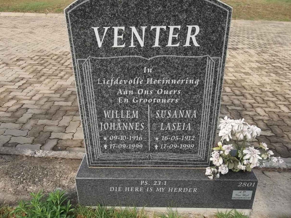 VENTER Willem Johannes 1916-1999 &amp; Susanna Laseia 1912-1999
