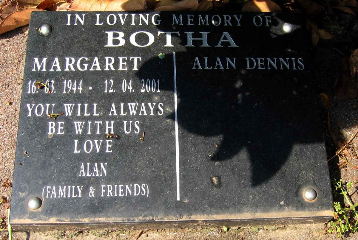 BOTHA Alan Dennis &amp; Margaret 1944-2001