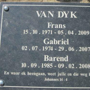DYK Frans, van 1971-2009 ::  VAN DYK Gabriel 1974-2007 :: VAN DYK Barend 1985-2008