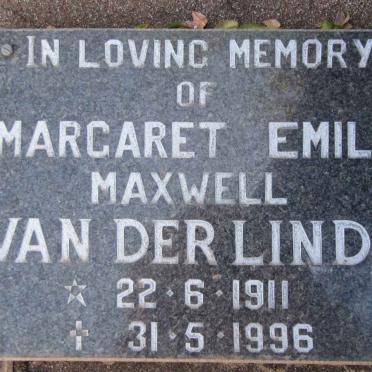 LINDE Margaret Emily Maxwell, van der 1911-1996