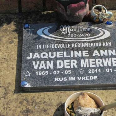 MERWE Jacqueline Anne, van der 1965-2011