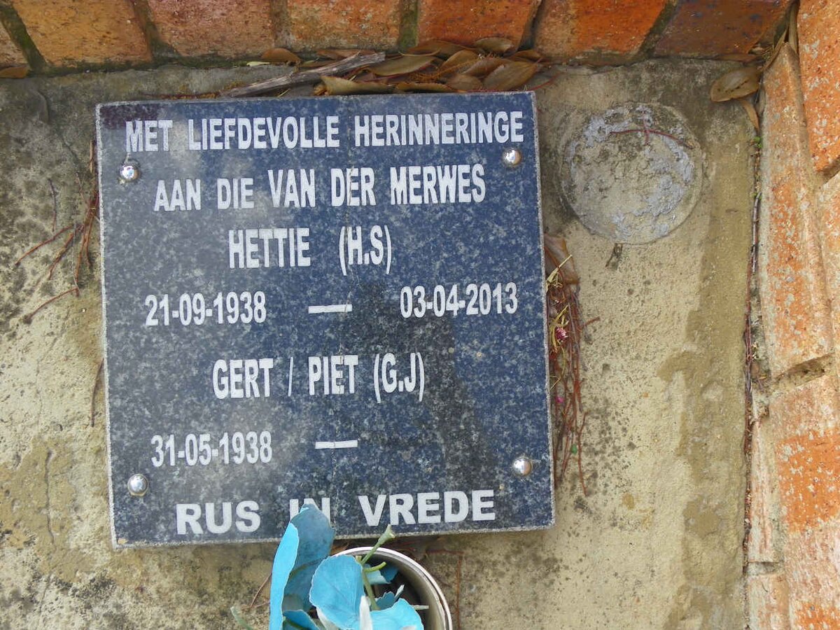 MERWE G.J., van der 1938- &amp; H.S. 1938-2013