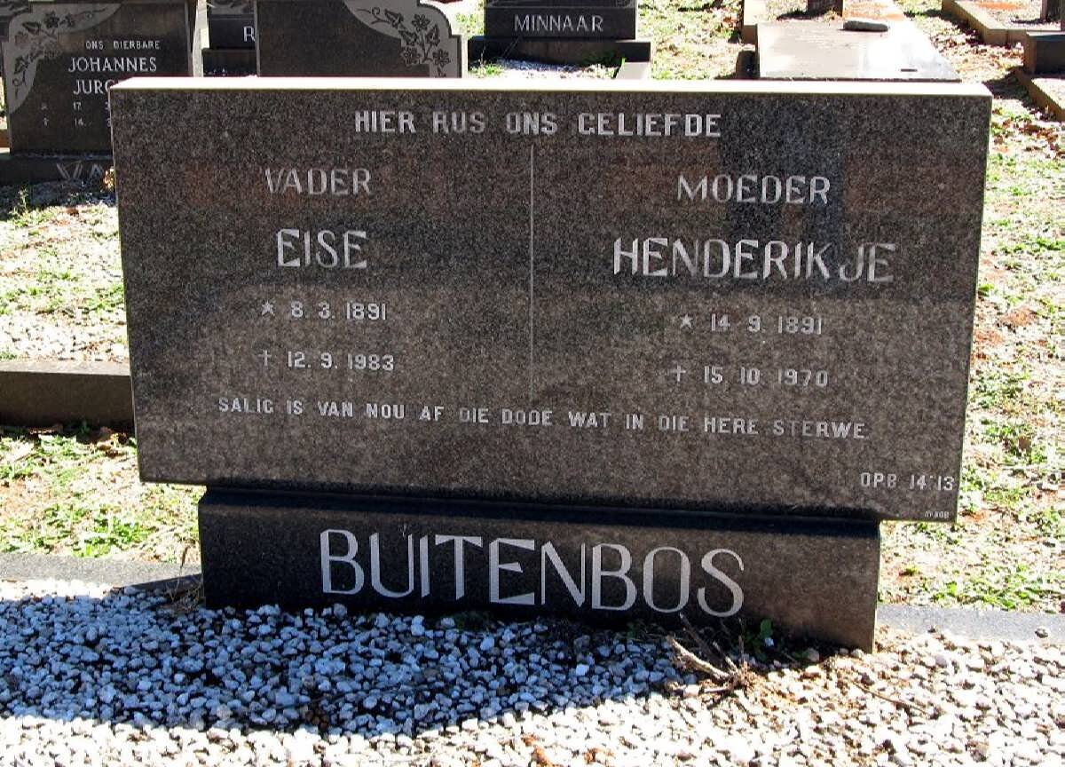 BUITENBOS Eise 1891-1983 &amp; Hendrikje 1891-1970