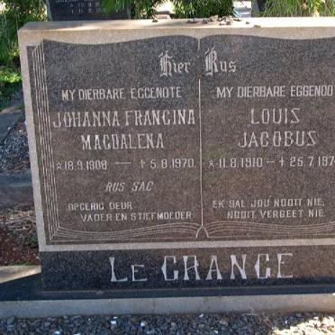 GRANGE Louis Jacobus, le 1910-1974 &amp; Johanna Francina Magdalena 1908-1970