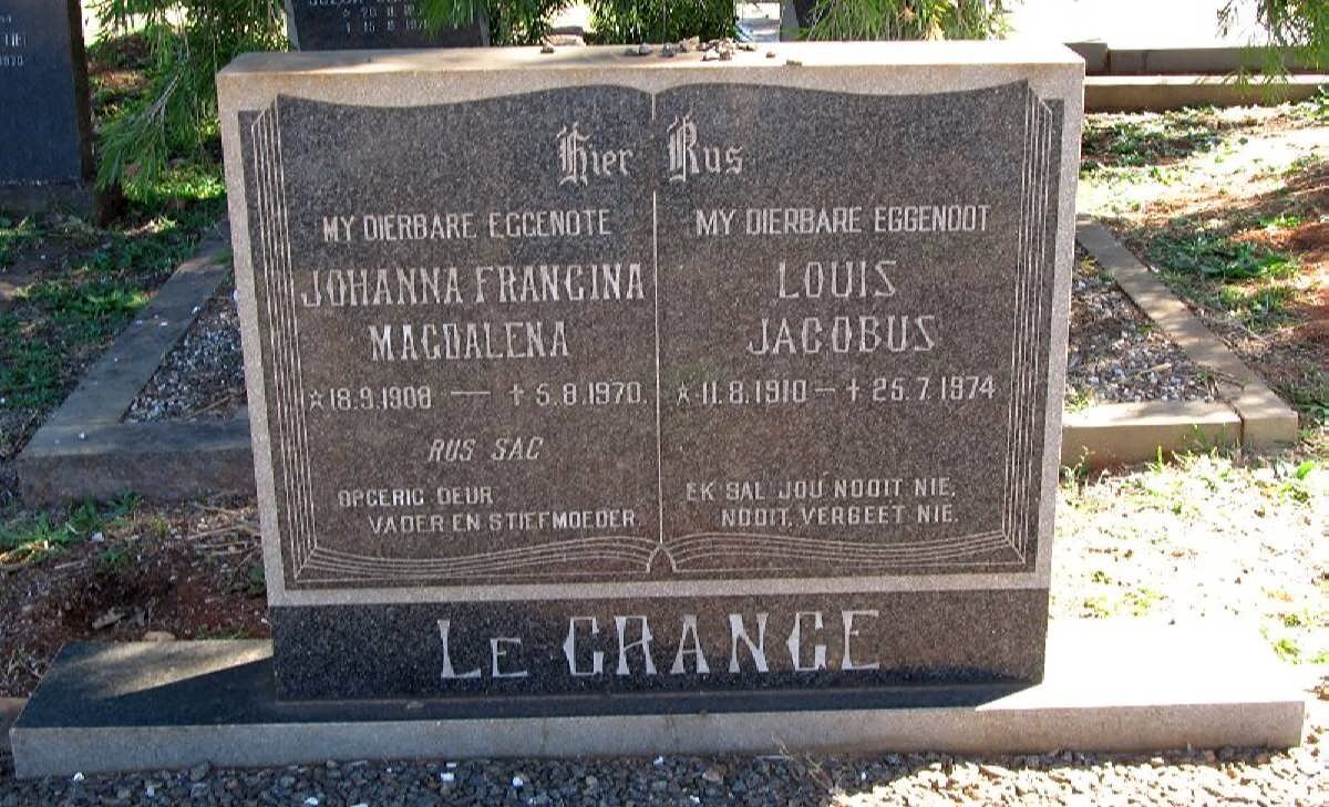 GRANGE Louis Jacobus, le 1910-1974 &amp; Johanna Francina Magdalena 1908-1970