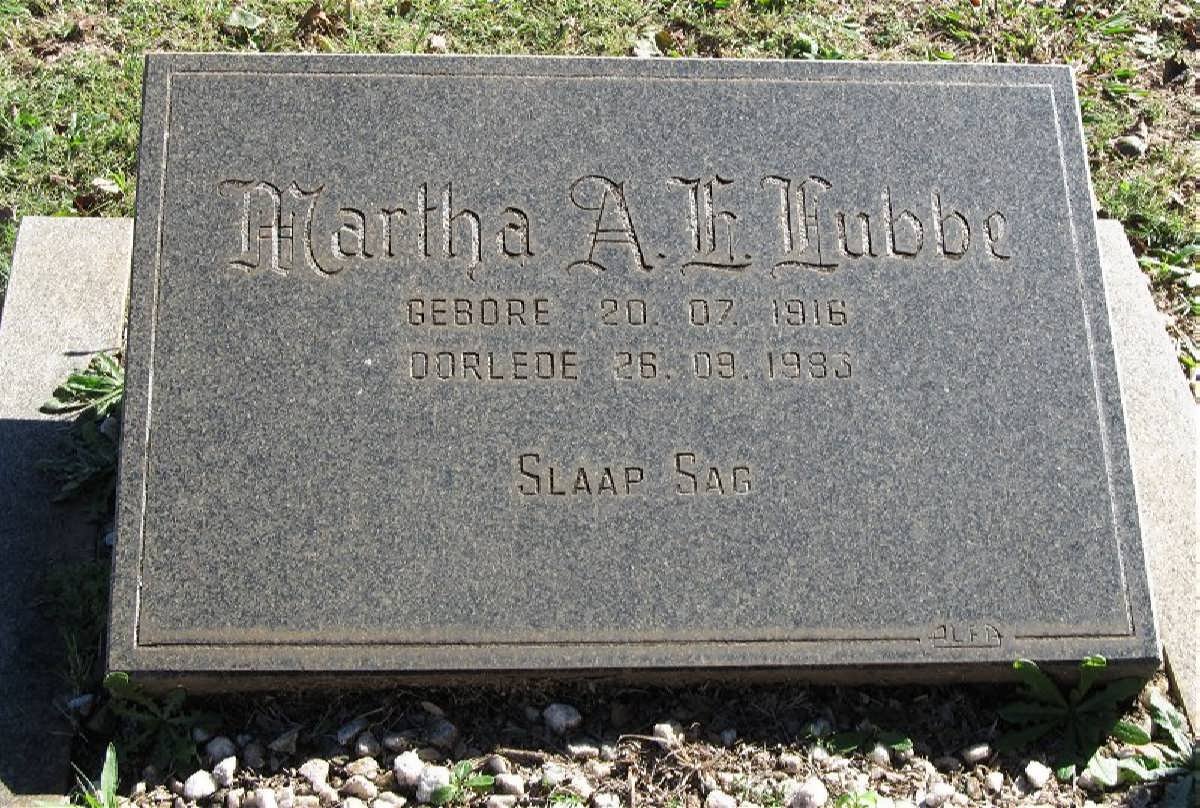 LUBBE Martha A.E. 1916-1993